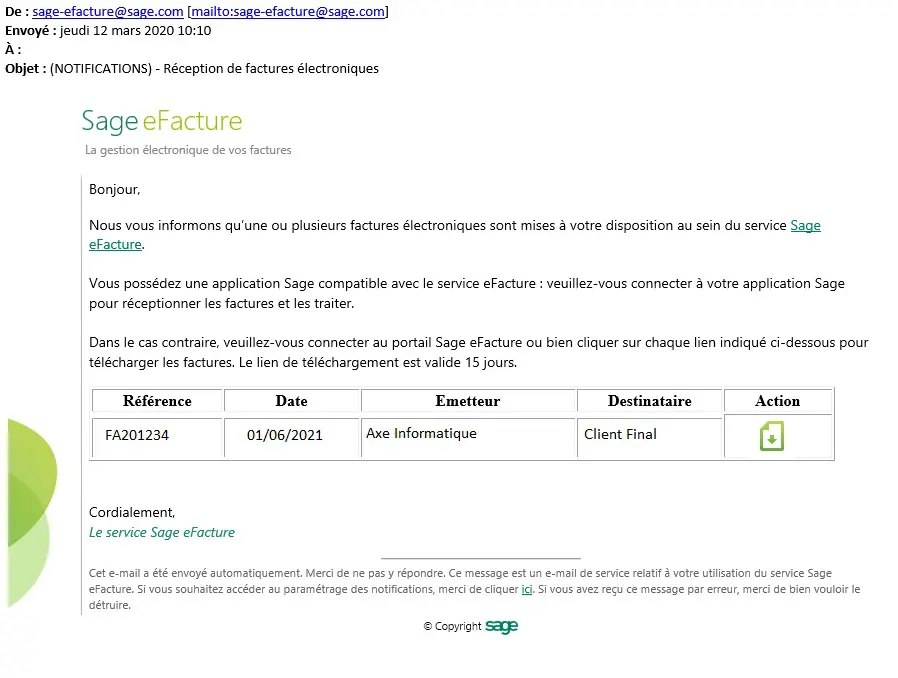 Logiciel Sage 100 eFacture PME