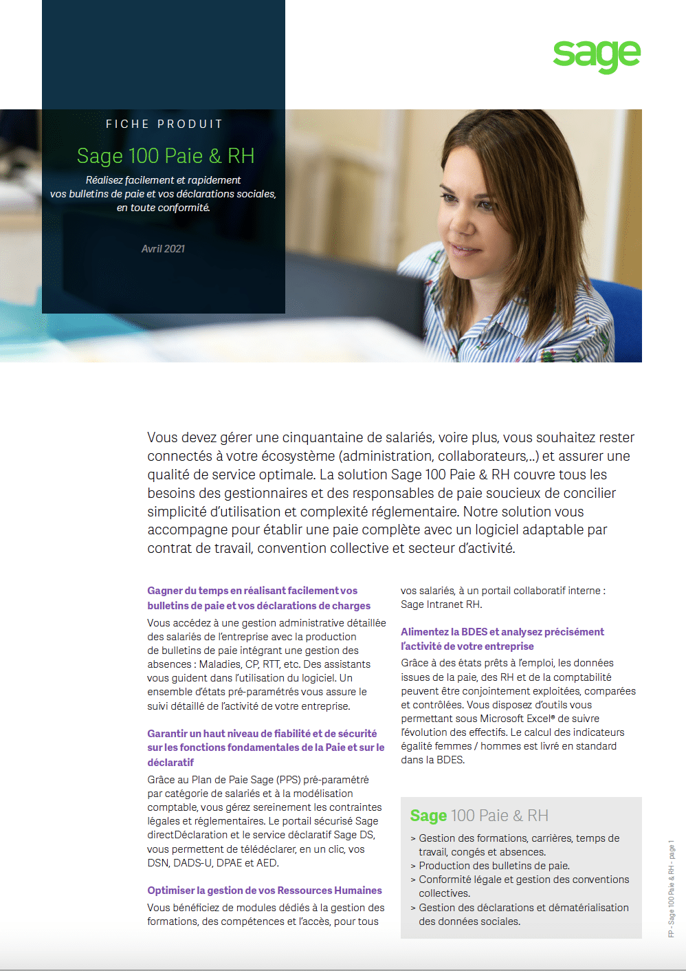 Fiche Sage 100 Paie et RH Gestion des bulletins de Paie