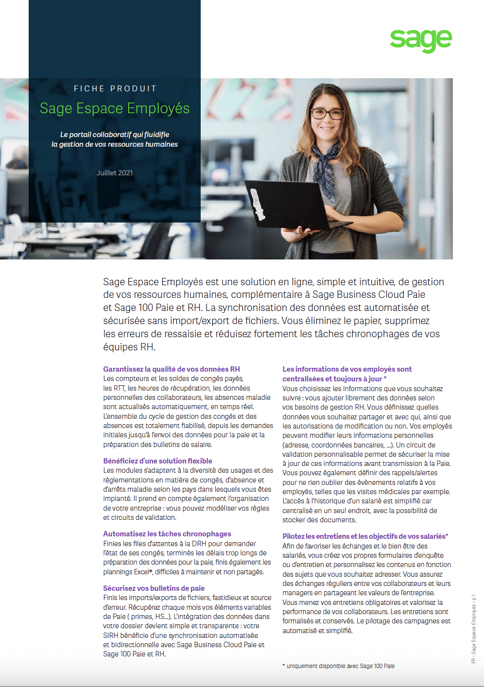 Fiche produit Sage Espace Employé